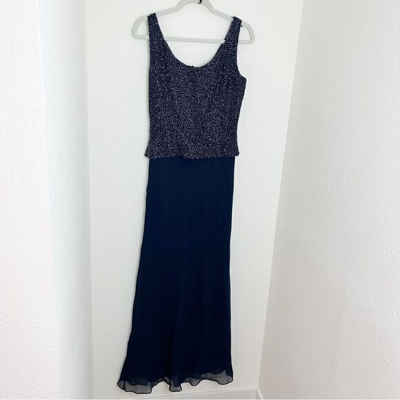 JKARA Navy Sequin Mother of Bride Evening Gown - Picture 9 of 13
